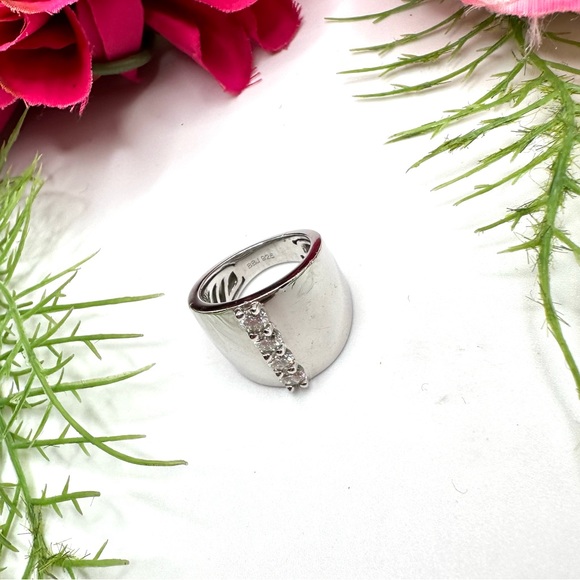 NEW⚜️Sterling Silver & Moissanite Wide Band Cocktail Ring - Picture 1 of 9